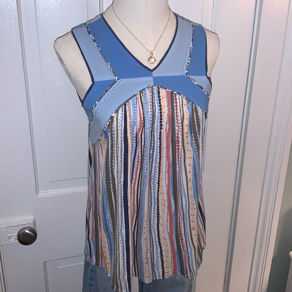 ONE SEPTEMBER ANTHROPOLOGIE COLOR BLOCK STRIPED SLEEVELESS SWING TOP